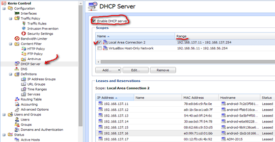 kerio dhcp