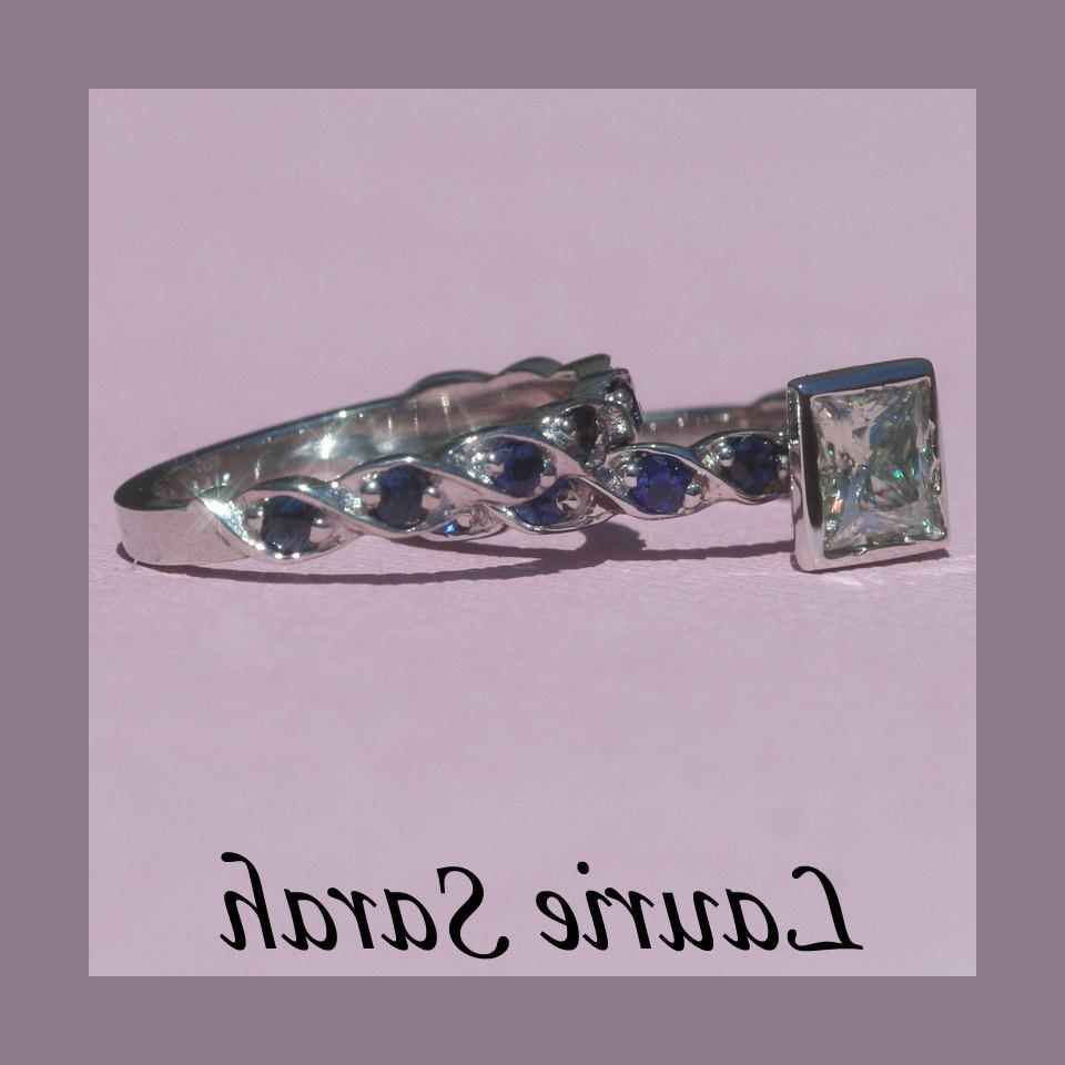 Princess Cut Moissanite with Blue Sapphires on a twisted shank - Custom