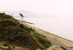 View of the beach and mountains from Takahama Shogakko (Takahama Elementary School).