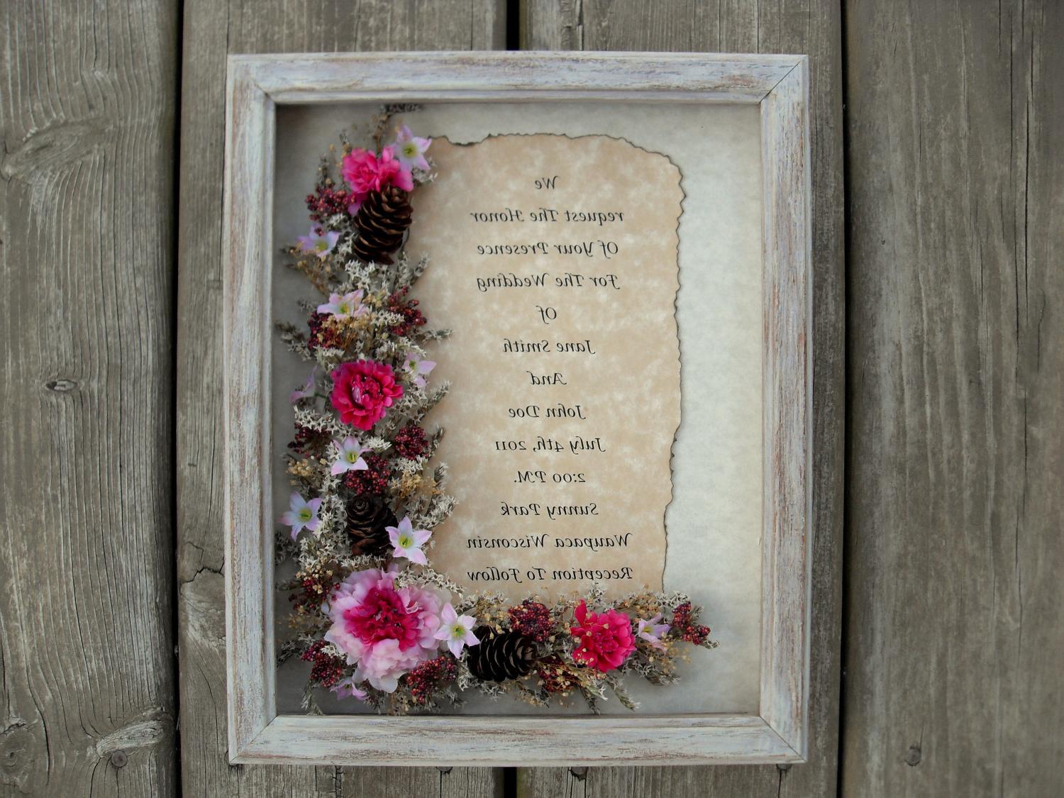 Custom Wedding Invitation Shadow Box Framed Silk And Dried Floral