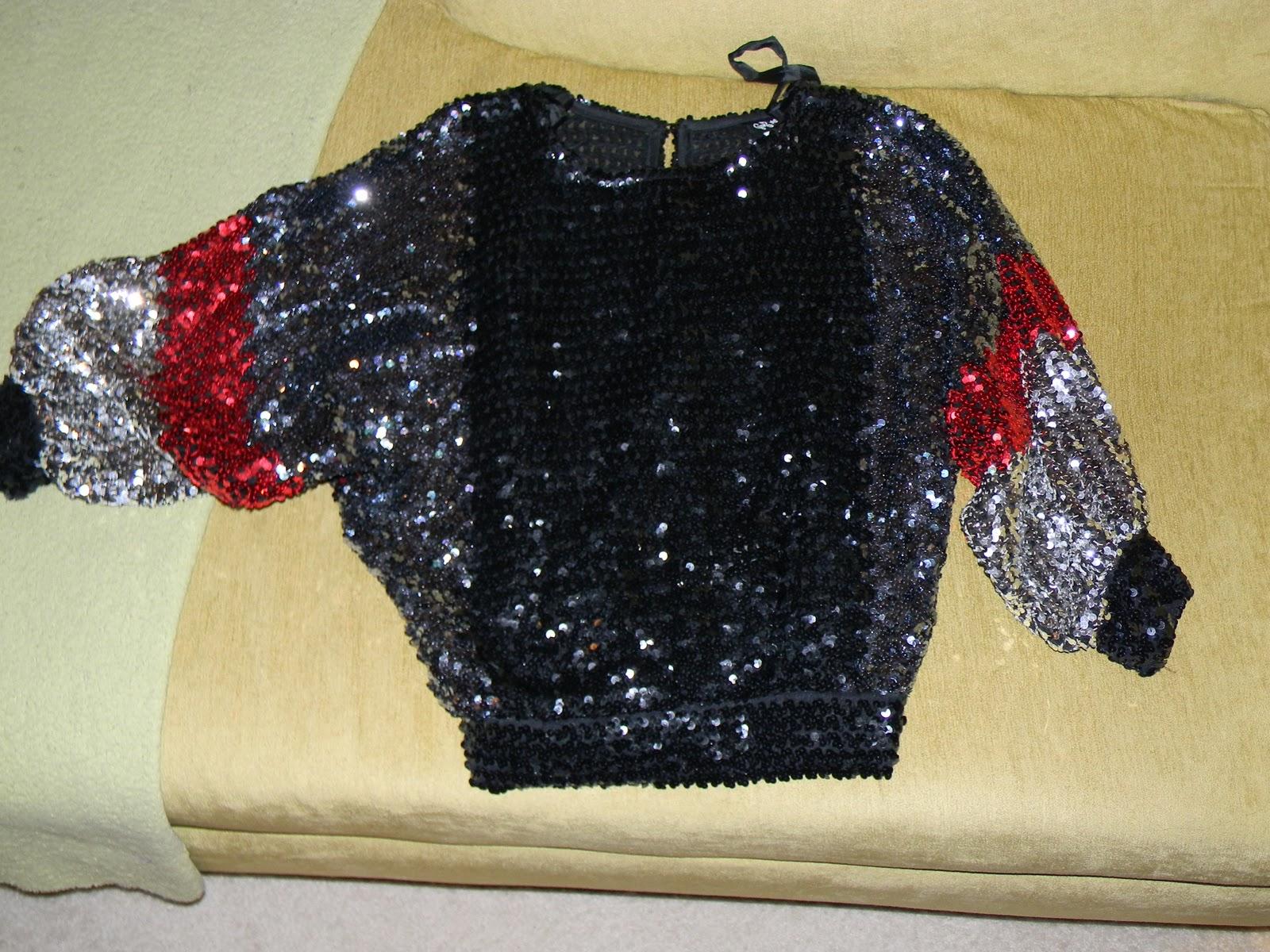 Red, silver, and black sequin