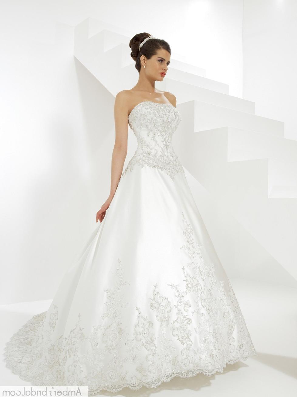 Ball Gown Strapless Chapel Train Satin Wedding Dress with