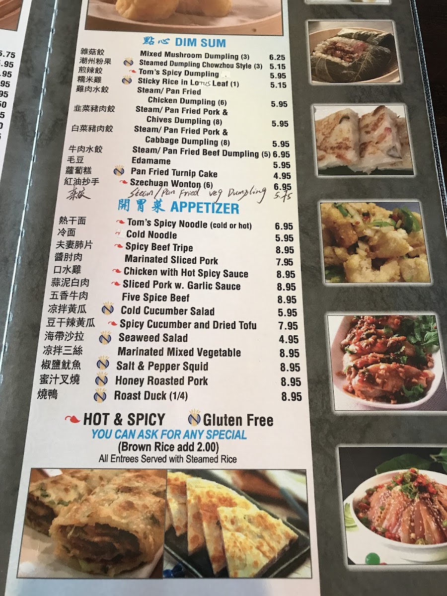 Gluten free labels on menu