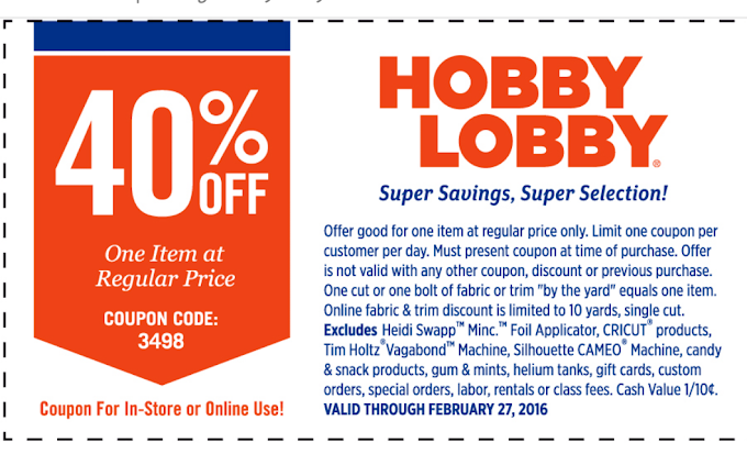 HOBBY LOBBY: 40% OFF COUPON! EXP 2/27