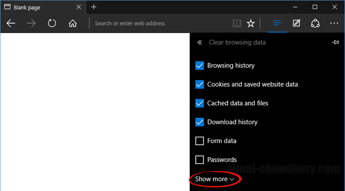 Clear browser history in Microsoft Edge (www.kunal-chowdhury.com) Clear browser history in Microsoft Edge (www.kunal-chowdhury.com)