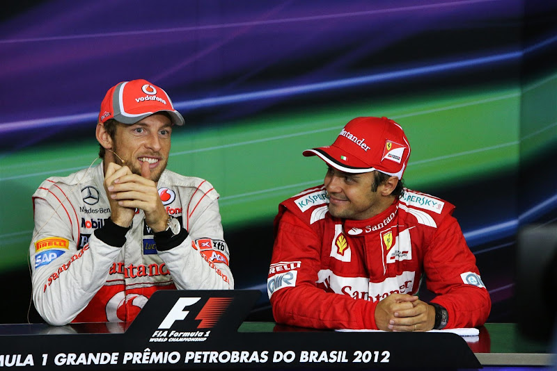 Дженсон Баттон и Фелипе Масса на послегоночной пресс-конференции Гран-при Бразилии 2012