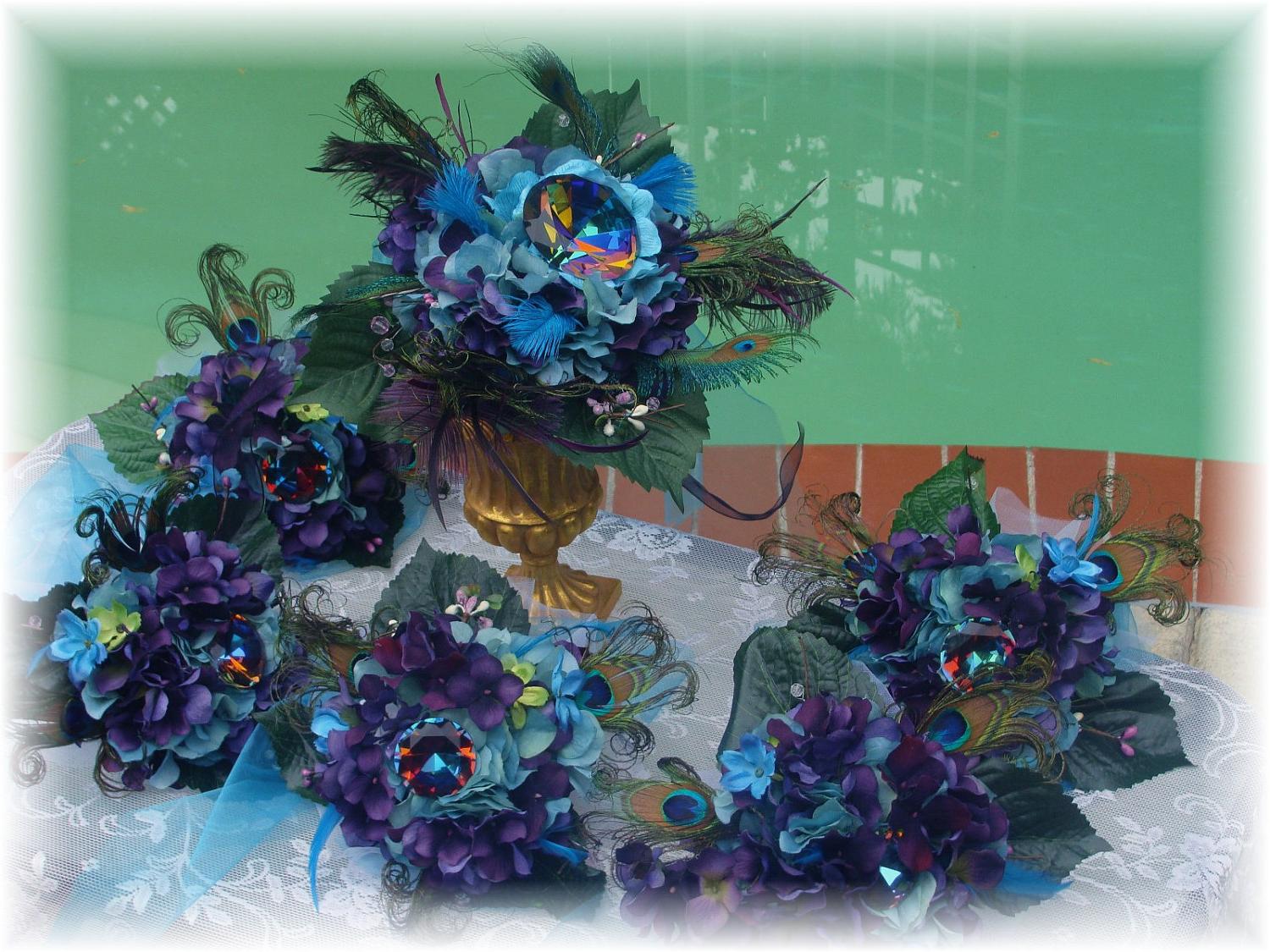 25  DEPOSIT for Peacock Diamond Bridal Package in White, Purple and Teal for