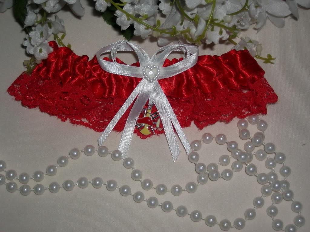 Fireman Red Satin and Lace Garter with Fire Maltese Charm