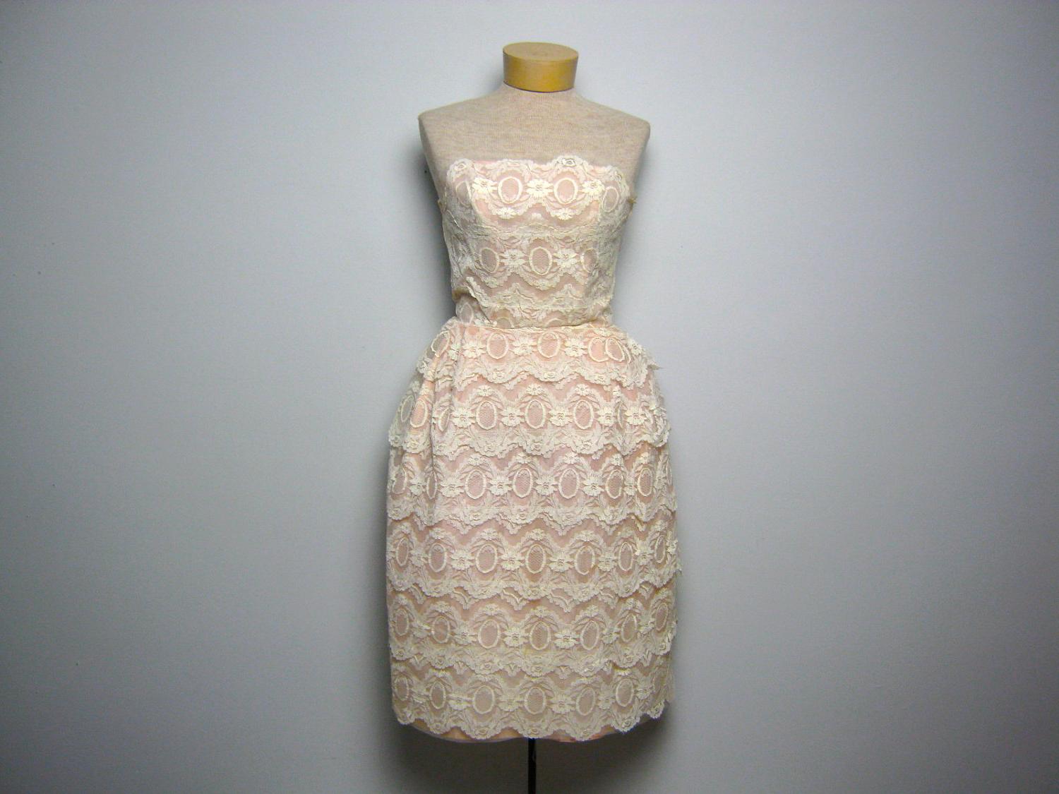Vintage 50s White Lace and Tulle Strapless Party Dress XS