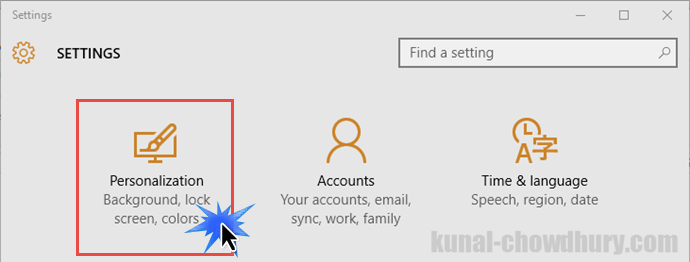 Windows 10 - Settings - Personalization (www.kunal-chowdhury.com)