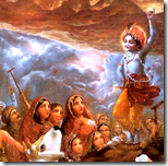 [Krishna lifting Govardhana Hill]