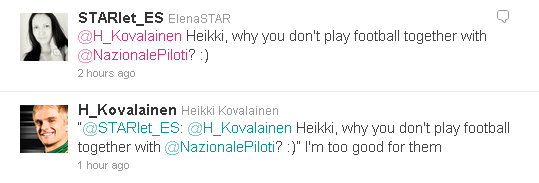 Хейкки Ковалайнен отвечает на вопрос в твиттере почему он не играет в футбол с Nazionale Piloti