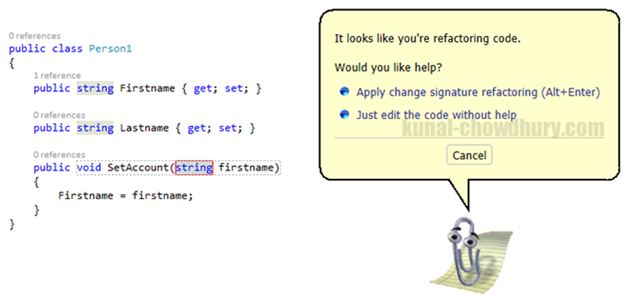 Clippy for ReSharper while refactoring code (www.kunal-chowdhury.com)