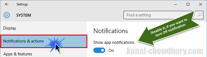 Show app notifications in Windows 10 (www.kunal-chowdhury.com)