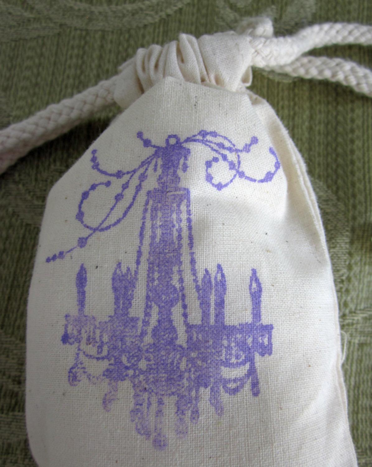 Wedding Favors, 10 Chandelier Cotton Favor Bags 3x5. From lifeissobeautiful