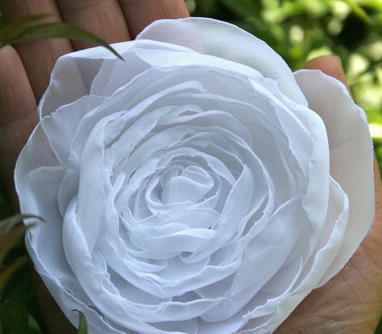 White Chiffon Rose Wedding Hair Flower Four Inch