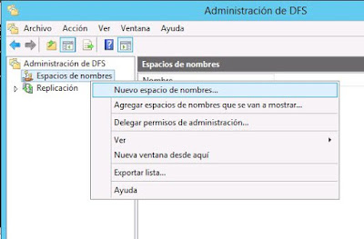 Crear espacio de nombres en DFS de Windows Server 2012 R2