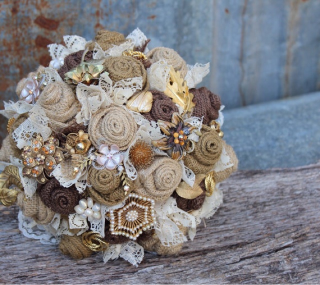 burlap and lace brooch bouquet