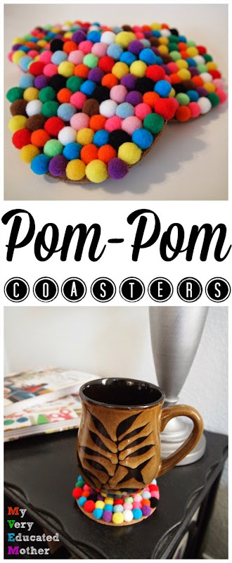 Great way to add a bit of color to your home! Pom Pom Coasters 