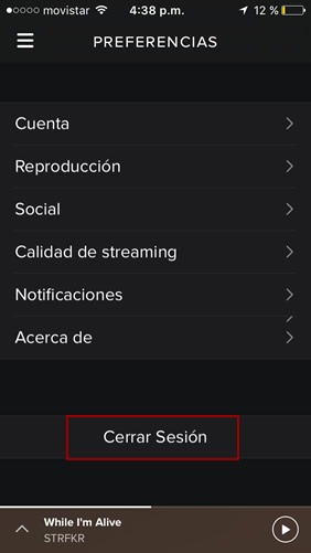 Cerrar sesión en Spotify Music