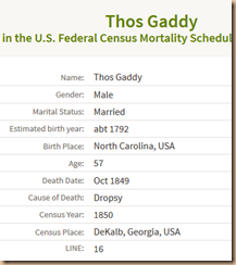Thomas Gaddy Mortality