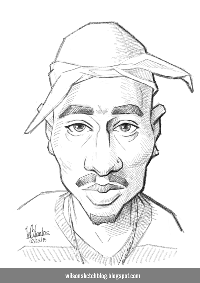 Caricature Sketch 2pac Tupac Drawing Coloring Template Dessin Coloriage Ske...