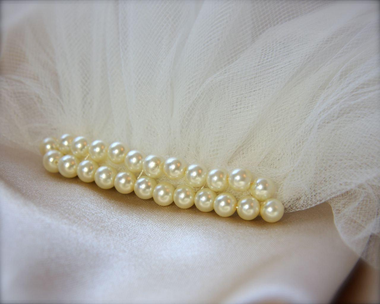 Pearl Top Veil White, Ivory, Champagne, Black, Pink Glass Pearls