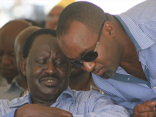 A file photo of ODM leader Raila Odinga with Mombasa Governor Hassan Joho.