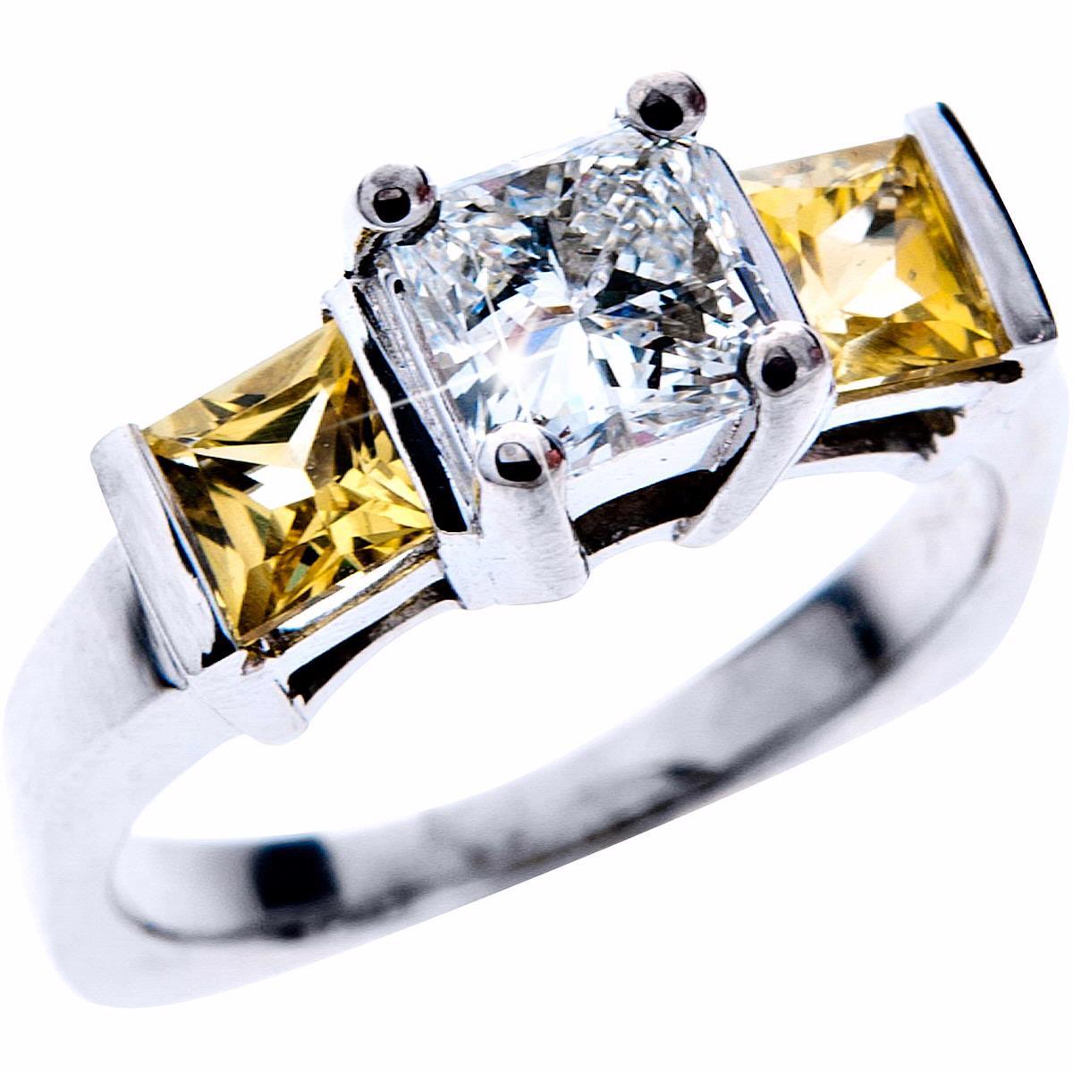 Vintage Princess Cut .076 Ct Diamond & 0.88 CTW Sapphire Ring