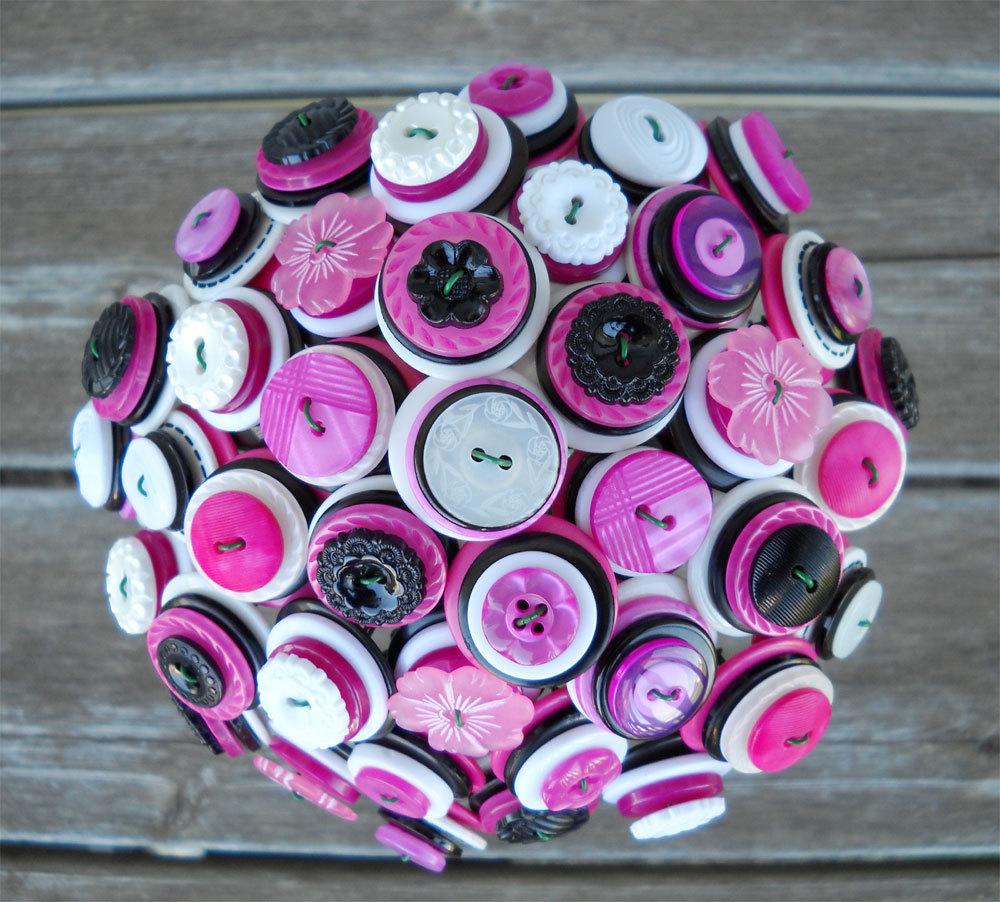 Pink Black and White Button