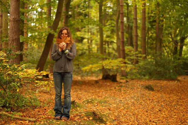 autumn leaves and a grey blouse