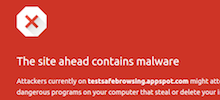 Interstitial hacked website warning in the browser.