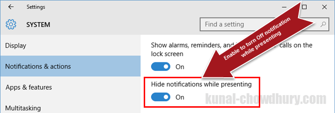Hide notifications while presenting in Windows 10 (www.kunal-chowdhury.com)