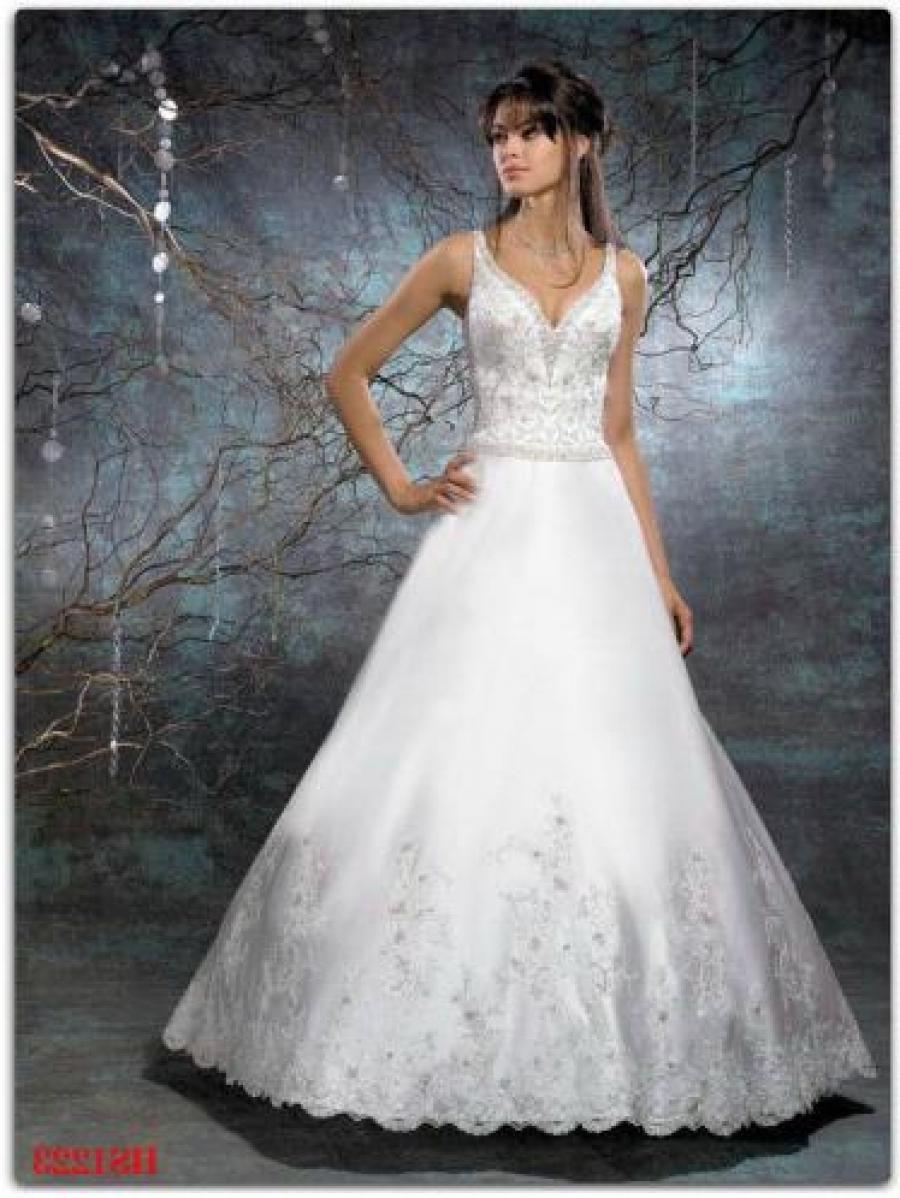 Ball Gown V-Neck Satin and Lace Wedding Dresses 129. Silhouette: Ball Gown