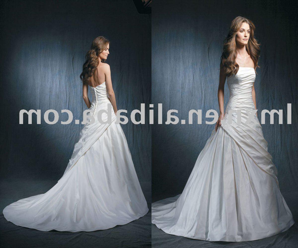 Wholesale Free shipping A line off shoulder white satin bridal gown