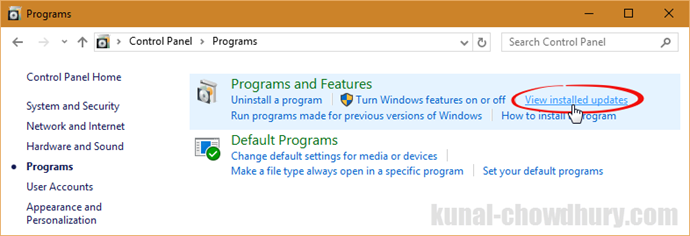 View Installed Updates on Windows (www.kunal-chowdhury.com)