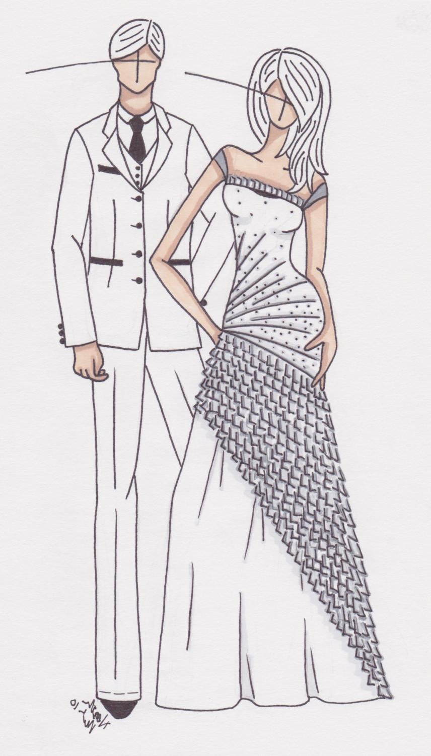 custom wedding gown and tuxedo