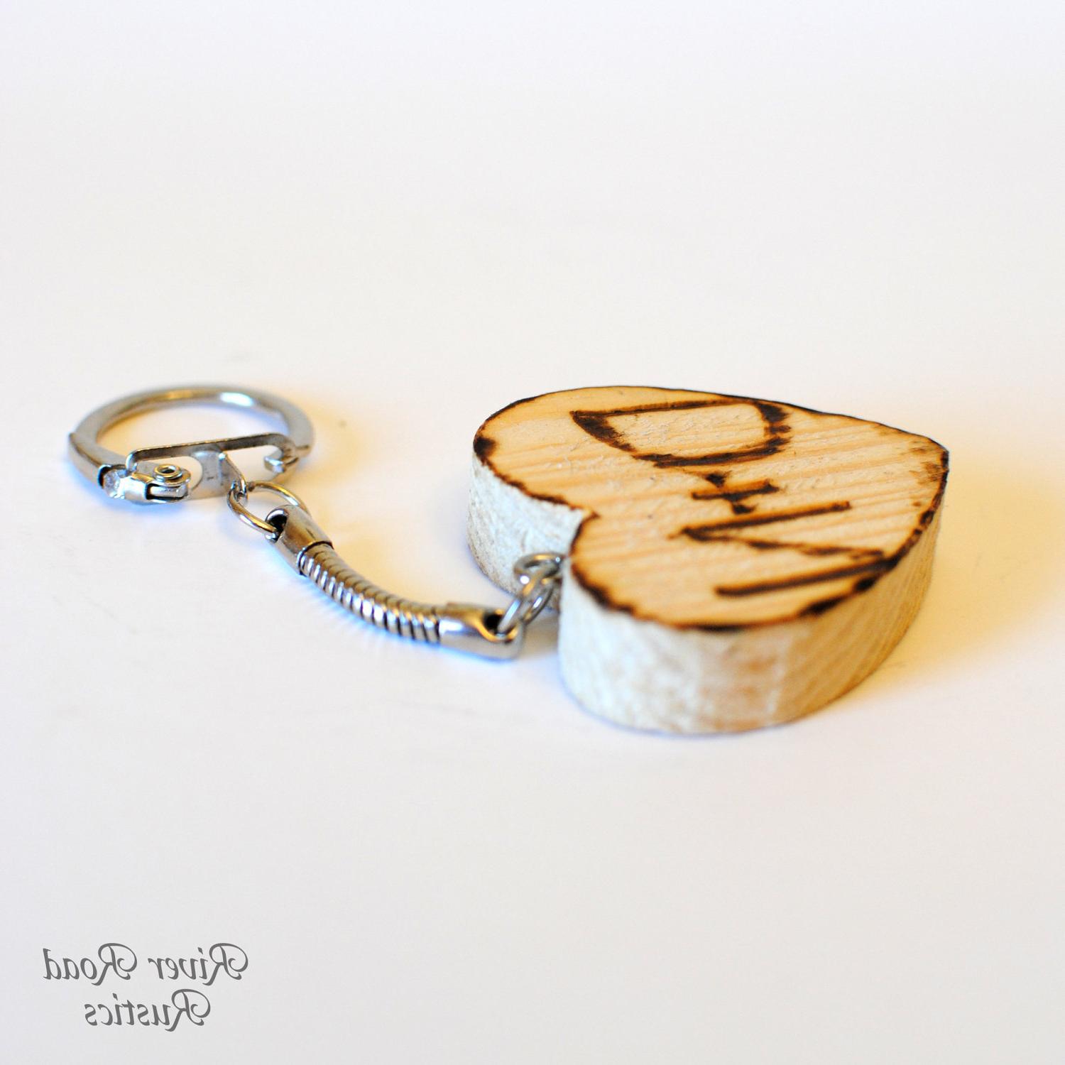 Rustic Wedding Favor- Personalized Wood Heart Key Chain For your Country,