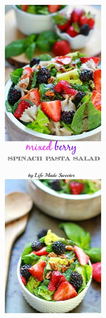 Mixed Berry Spinach Pasta Salad coated with balsamic dressing makes a light & refreshing side dish.jpg