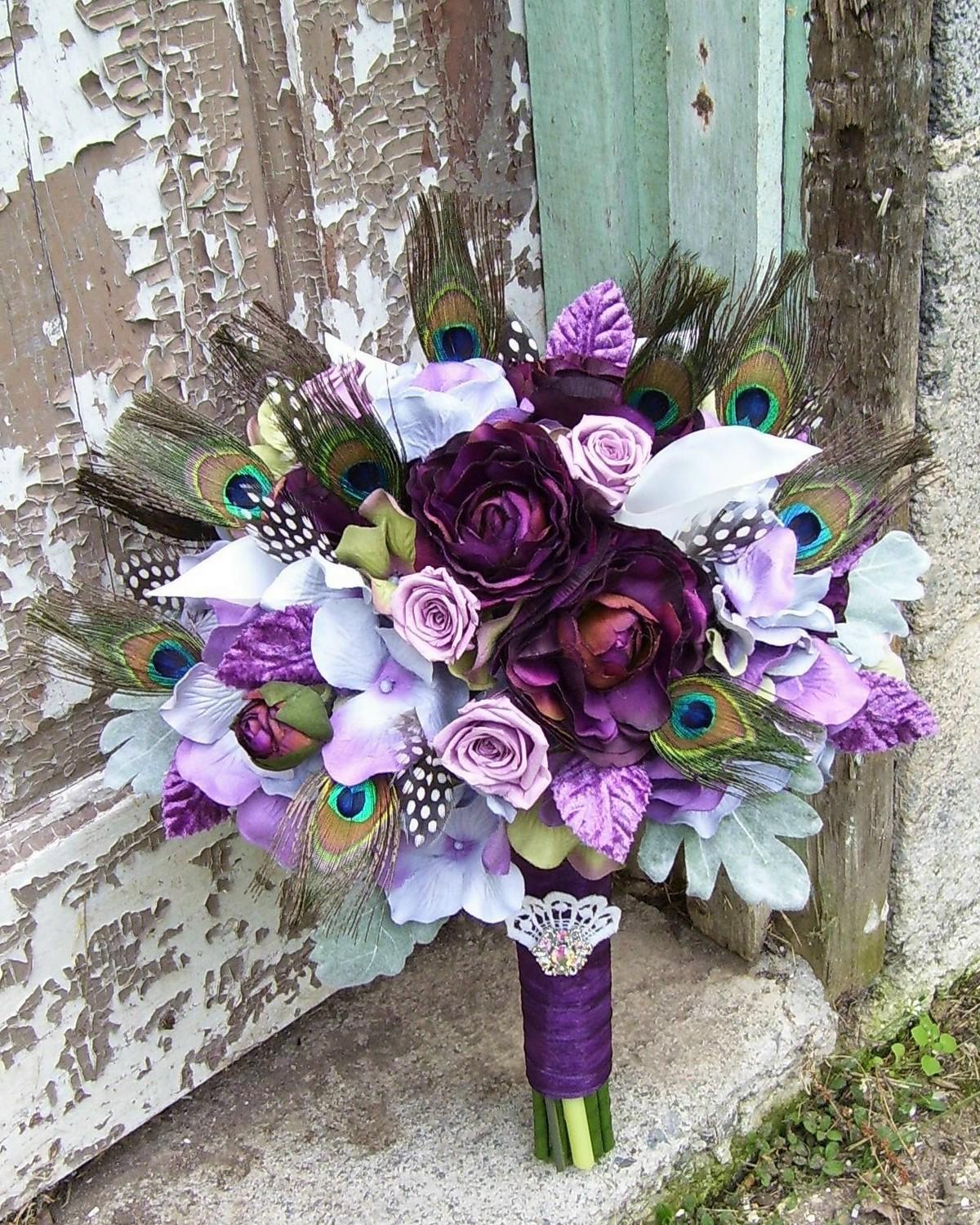 Purple Peacock Bridal Bouquet,