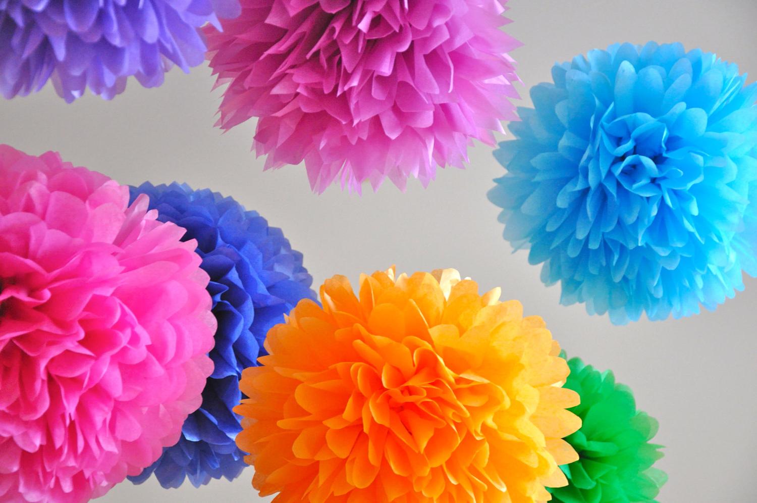 paper pom poms - FEATURED IN BRIDES - 12 poms - pick your colors