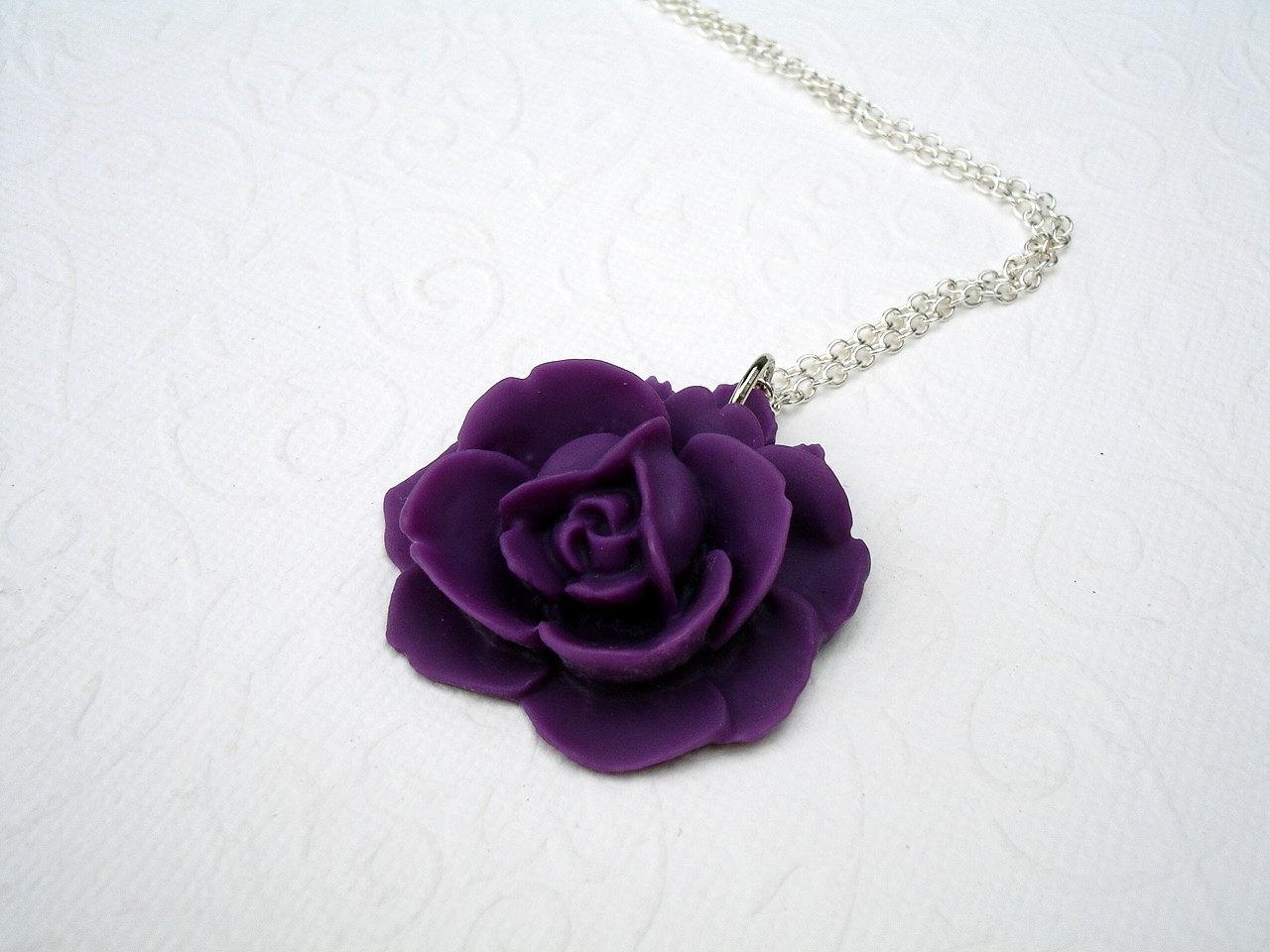 20  Sale Silver Purple Rose Necklace Wedding Bridal Free Shipping