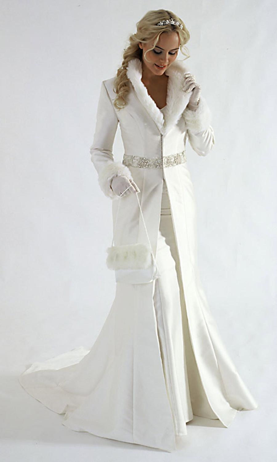 White winter wedding fur dress