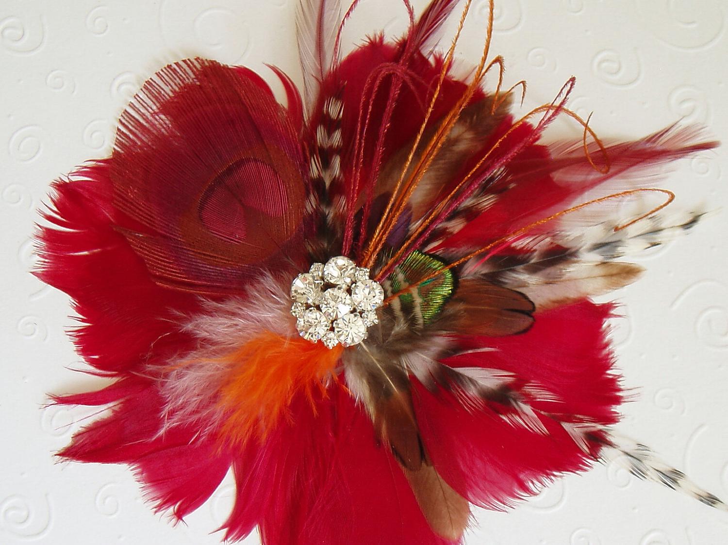 Red Feather Flower Bridal Hair