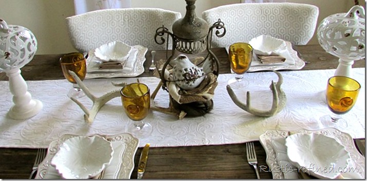 Rustic fall tablescape idea using modern and country elements