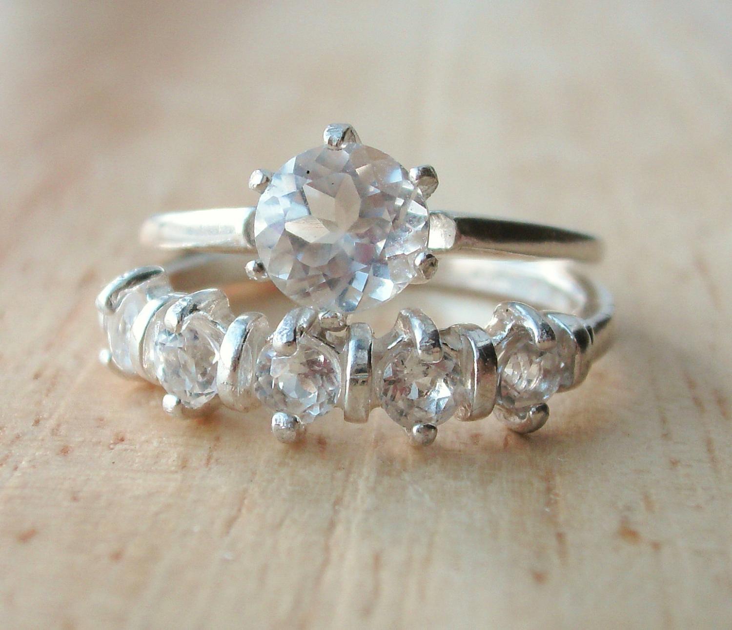 Wedding Ring Set White Topaz