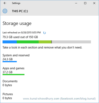 Windows 10 Storage Usage 1 (www.kunal-chowdhury.com)