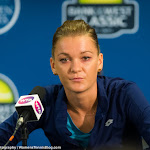 STANFORD, UNITED STATES - AUGUST 3 :  Agnieszka Radwanska talks to the media at the 2015 Bank of the West Classic WTA Premier tennis tournament