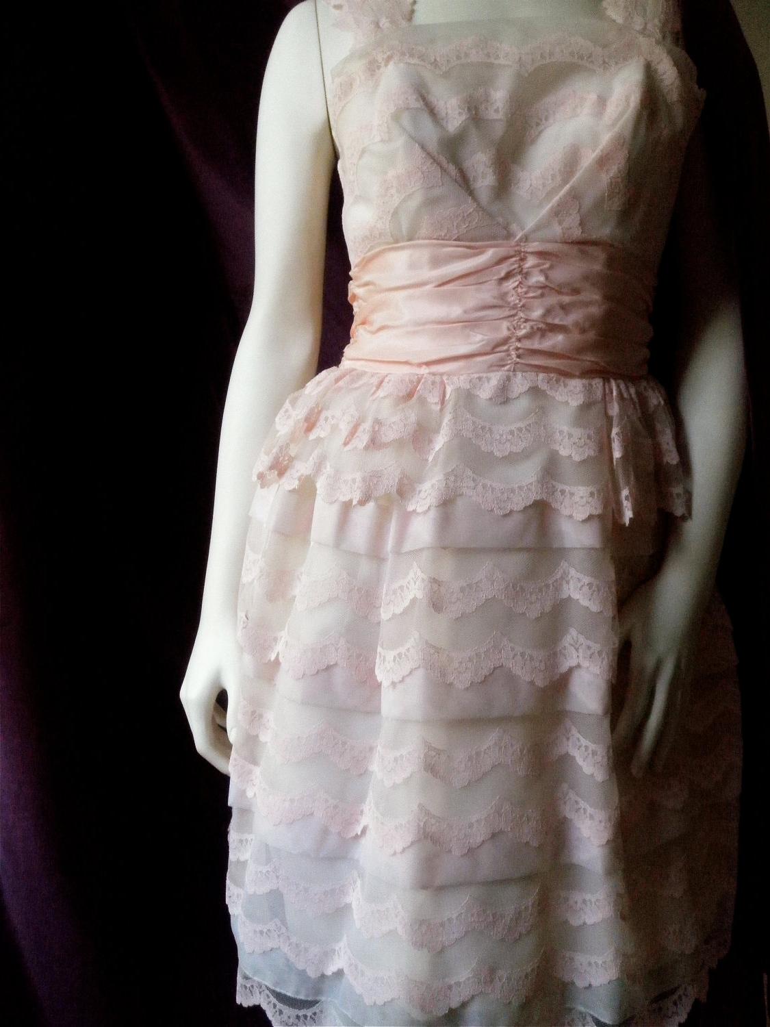 Bubble Gum Pink Lace Cupcake Knee length Wedding Dress. From Vice4Vintage