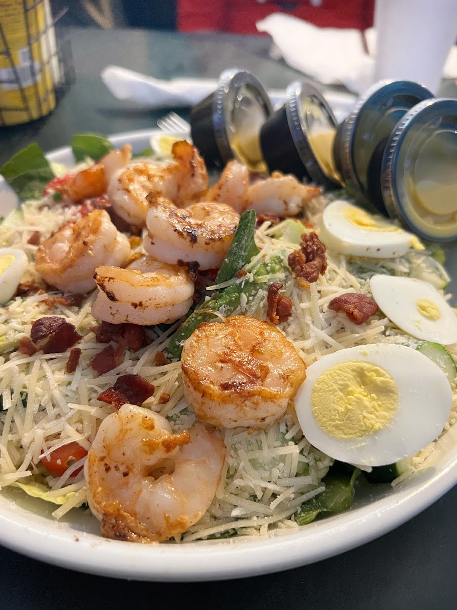 Big Salad with grilled shrimp (no seasoning on shrimp)